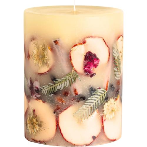 Rosy Rings Medium Round Botanical Candle - Spicy Apple 6.5 Burn Time 200 Hours Notes of Cardamom, Cinnamon, Clove, Long Lasting Candles, Aromatherapy Luxurious Fragrance Elegant Home Decor Gifts