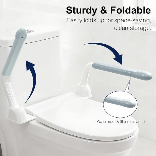 Toilet Safety Rails for Seniors with FlipUp Handle for Bathroom Safety | Heavy Duty Toilet Support Rails with Armrest for Elderly, Disabled, Handicapped, or Mobility Assistance, Fit Standard Toilets