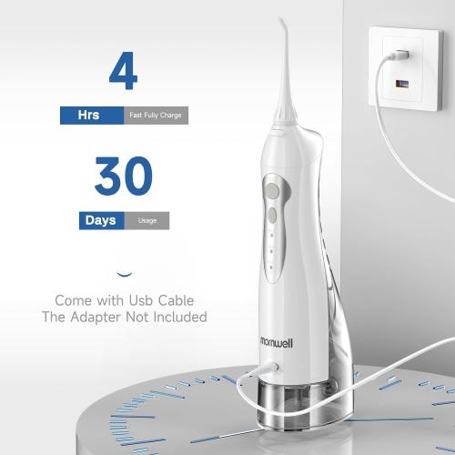 Mornwell Water Flosser Cordless, Water Flossers for Teeth - 300ML Tank and 4 Jet Tips, 3 Modes Portable Dental Oral Irrigator, Braces Care, Rechargeable Waterproof Portable Water Flosser (White)