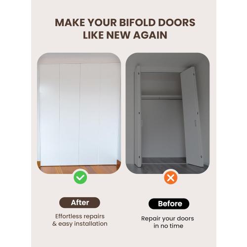 Bifold Door Hardware Repair Kit - 2 Pack Bi-fold Sliding Closet Door Hardware Kit for 7/8 to 1 Track, Folding Pocket Door Replacement Parts Set Include Top Bottom Pivots Bracket and Guide Wheel