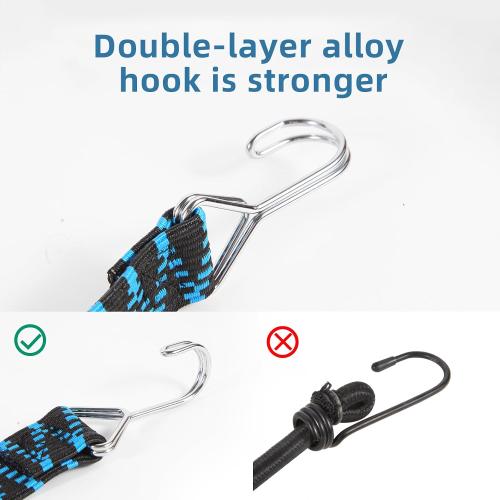 Adjustable Flat Bungee Cords with Hooks Heavy Duty Outdoor 80 Inch Long