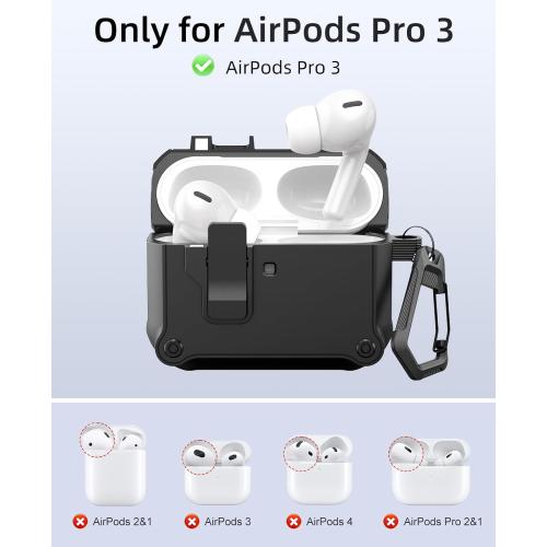 TiMOVO Case for Airpods Pro 3 (2025) with Secure Lock Clip, Automatic Pop-up Full Drop Protective Hard Cover for Apple AirPod Pro 3rd Generation with Climbing Hook & Cleaning Kit, Black
