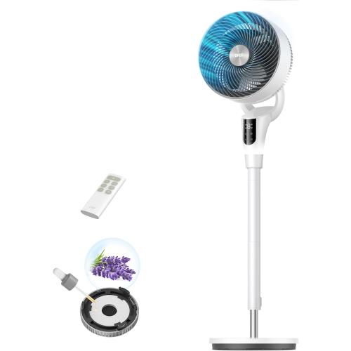 DREO Fan for Bedroom, 2026 Upgraded, 90ft Airflow, 20dB Quiet Fan, 90° Oscillating Standing Fan for Whole Room, DC Motor, 8 H Speeds, 3 Modes, 38-42'' Adjustable Height, 8H Timer, 105° Manual Vertical