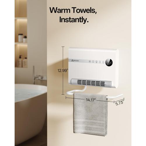 Wall Heater, Space Heater for Bedroom, 1500W PTC Fast Heating Electric Heaters for Indoor Use, 30° Oscillation, Adjustable Thermostat, 24H Timer, Remote Control, Desk or Wall Mounted Heater for Office