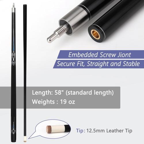 Glass Fiber Pool Cue Stick with Case Combo Set, 12.5mm Professional Pool Stick 58 Low Deflection Billiards Cue Stick 19 Oz Pool Cue Set for Men Adults Players