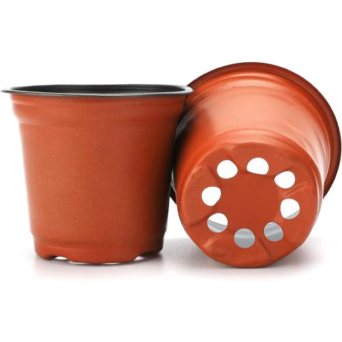 KINGLAKE 100 Pcs 4 Plastic Plants Nursery Pot/Pots Seedlings Flower Plant Container Seed Starting Pots,4 Inch,Red