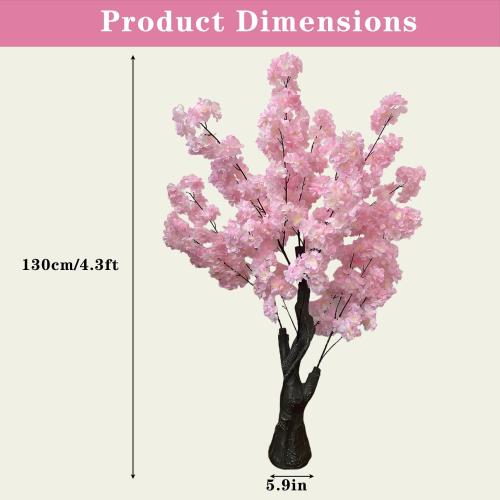Artificial Cherry Blossom Tree, 4.3FT Pink Faux Cherry Blossom Tree for Home, Wedding & Party Decoration, Indoor & Outdoor