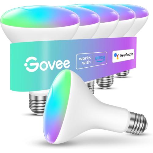 Govee Smart Light Bulbs, 1200 Lumens Dimmable BR30 Bulbs, RGBWW Color Changing Light Bulbs, WiFi & Bluetooth LED Bulbs, 16 Million Colors, Music Sync, Compatible with Alexa, Google Assistant, 6 Pack