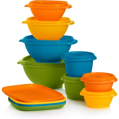 Tupperware Heritage Retro Collection, Bowls & Plates, 20 Piece Food Storage Container Set in Retro Colors, Dishwasher Safe and BPA Free