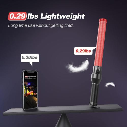 RoadHero 4 Pack Traffic Batons, 16 Inch LED Traffic Control Batons, Night Safety Light Wands with 3 Flashing Modes, Air Marshaling Signal Wand Plus White LED on Tip for Airport, Parking, Car Directing