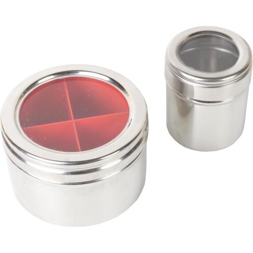 Silver 12 In 1 Stainless Steel Masala Box | Spice Box For Kitchen | Large Masala Dabba with See-Through Lid | Steel Masala Dani 2.5L Spice Organizer with 12 Compartment | 22.5cm