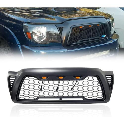 MATMACRO Mesh Grille Compatible For Toyota Tacoma front grill with 3 LED Lights 2005 2006 2007 2008 2009 2010 2011