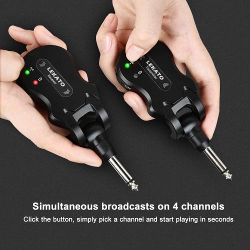 2 pack...LEKATO Wireless Guitar System 5.8 Wireless Guitar Transmitter Receiver Rechargeable Audio Wireless Transmitter Receiver 4 Channels Transmission Range for Electric Guitar Bass (Black)