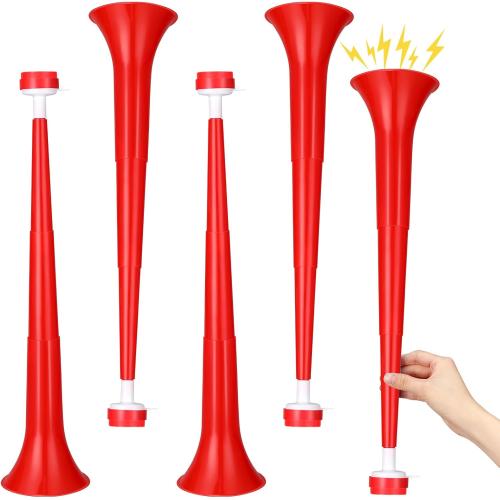 Red 4 Pcs Stadium Horn Vuvuzela Plastic Collapsible Cheering Trumpets for Sporting Events Football Carnival Party Supplies (Red)