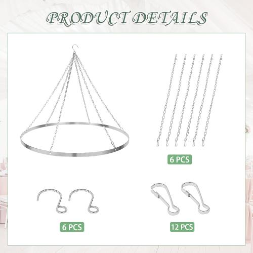 24 Inch Silver Ceiling Drapes Hanging Kit for 6 Panels, Metal Canopy Hoop Hardware Set for Wedding Ceiling Draping Fabric, Indoor & Outdoor Decoration (24 inch)