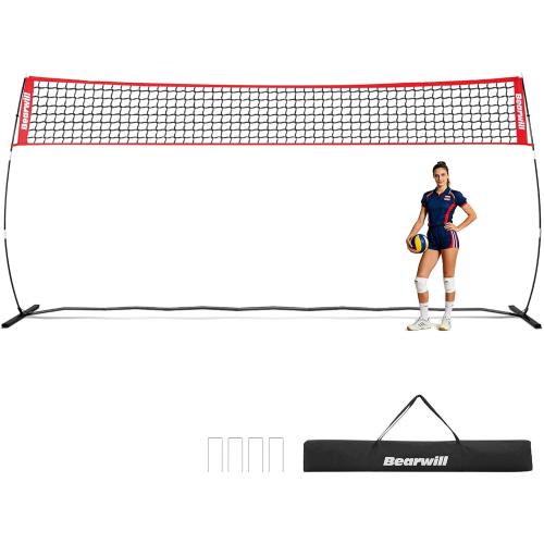 Bearwill Volleyball Net, 12FT/20FT Portable Volleyball Net for Backyard, Freestanding Volley Ball Set Height Adjustable with Carry Bag, Volley Ball Practice Nets Training Equipment for Indoor Outdoor