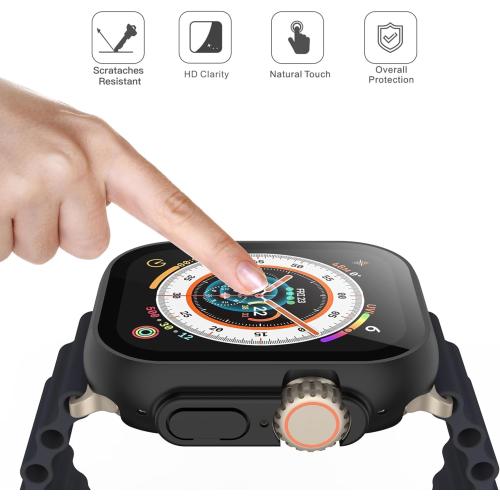 Misxi 2 Pack Hard PC Case Built in Tempered Glass Compatible with 49mm Apple Watch Ultra 3 (2025) / Ultra 2 / Ultra, Thin Protective Case with Screen Protector for iWatch, Shockproof Cover with Button, Black