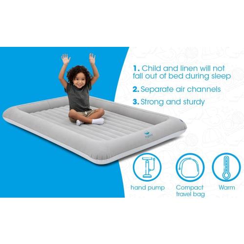 HUGBINO Inflatable Toddler Travel Bed - Kids Air Mattress - Portable Blow Up Bed for Children, Lightweight and Sturdy - Floor Beds and Mattresses for Youth, Durable Traveling Accessories for Toddlers