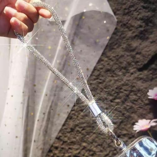 1PC Luxury Diamond Phone Lanyard for Women - Bling Rhinestone Wrist Strap, Adjustable Short Chain