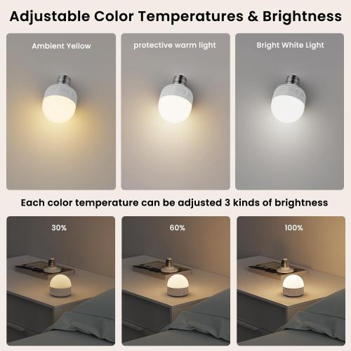 SCOPOW 1PC Rechargeable Light Bulbs with Remote Control Timer and 3 Color Temperature Rechargeable Battery Operated Light Bulb (5W E26 3Colors 1PC)