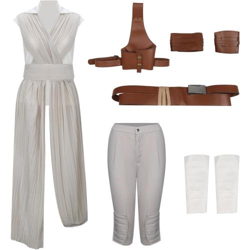 Size Large Womens Rey Costume Adult Jedi Cosplay Suits Deluxe Tops Pants Outfit Full Set with Belt for Halloween