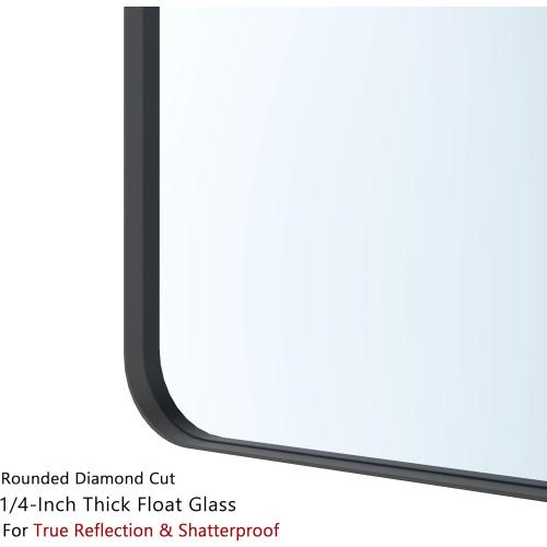 VocalStar Black Metal Framed Bathroom Mirror for Wall, 22 x 30 Inch Rounded Rectangle Matte Black Bathroom Vanity Mirror Farmhouse, 1/4-inch Shatterproof Glass | Ultra-Flush Hanging