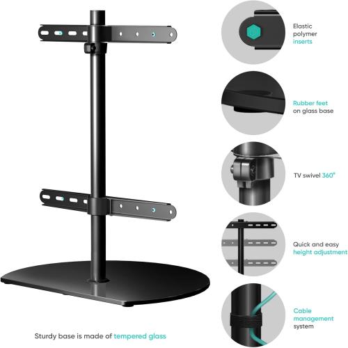 ONKRON Universal TV Stand for 32-65 Inch Screen up to 77 lbs, Height Adjustable, Swivel TV Stand Pedestal, VESA 100x100-400x400, Table Top TV Mount Stand with Tempered Glass Base Black