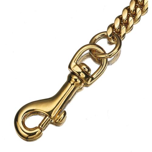 Strong Dog Chain Gold Leash Long 3FT 4FT 5FT 18K Stainless Steel 12mm Curb Cuban Link Dog Leash with Comfortable Genuine Leather Handle(Gold, 3FT)