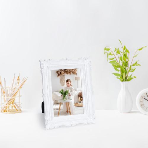 PHAREGE 5x7 White Vintage Picture Frame, 5 by 7 Ornate Antique Picture Frame for Wedding, Retro Photo Frame Displays Horizontally or Vertically On Tabletop