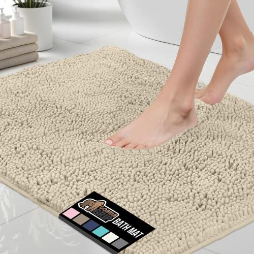 GORILLA GRIP Bath Rug Mat, Thick Soft Absorbent Chenille, Quick Dry Microfiber Mats, Rubber Backing Washable Shower Floor Rugs, US Designed Bathroom Bathmat Home Decor Accessories, 24x17, Sand