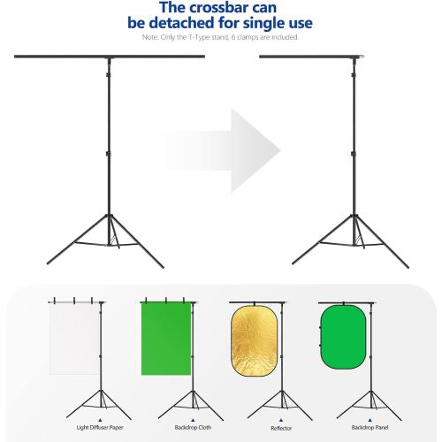Neewer T-Shaped Background Backdrop Support Stand Kit, 8.5ft/2.6m Tall Adjustable Tripod Stand and 5ft/1.5m Wide Crossbars with 6 Spring Clamps and 1 Carrying Bag for Studio Photo Video Photography