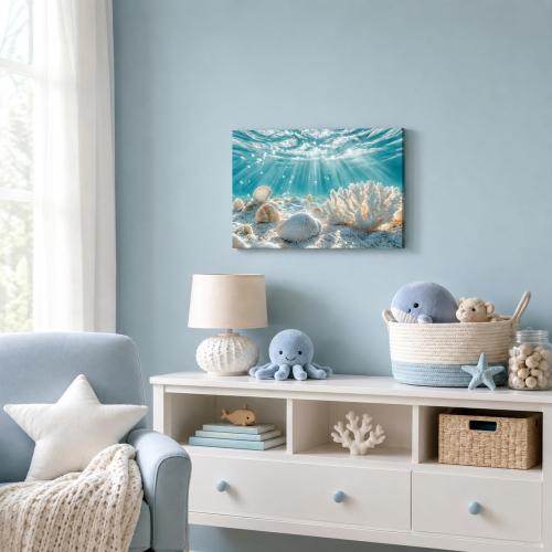 libitea Framed Coastal Canvas Wall Art - Coastal Ocean Relaxation Wall Decor Underwater Sunbeam Seashell Poster Printing Artwork for Bathroom Bedroom Living Room