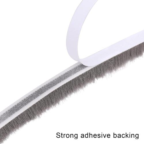 Door Brush Seal, 33Feet, Felt Pile Weather Stripping for Doors, Weather Strip for Windows Cabinet, Self Adhesive Draft Blocker, Dust Stopper Sliding Door Seal Winter, Grey 10m
