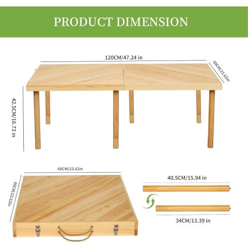 48x24 Boho Wooden Picnic Table, Portable Outdoor Low Picnic Table with Adjustable Legs 13 & 16 for Floor Seating, Beach, Camping, BBQ, Backyard, 48x24in Seating for 6 People