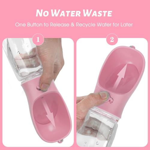 Kalimdor Dog Water Bottle, Leak Proof Portable Puppy Water Dispenser with Drinking Feeder for Pets Outdoor Walking, Hiking, Travel, Food Grade Plastic (19oz Pink)
