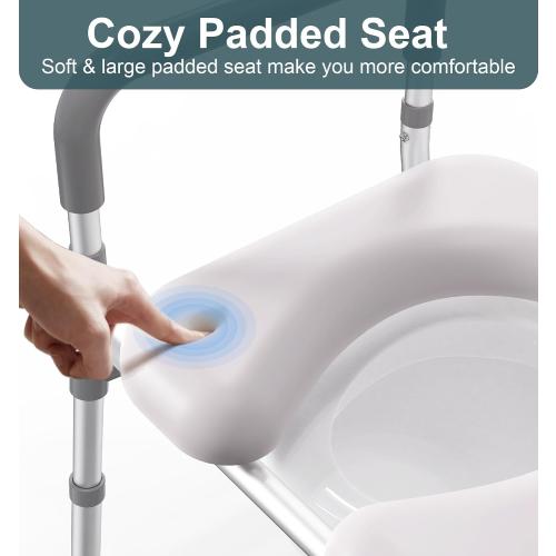 HOMLAND Toilet Seat Riser with Handles for Seniors, Removable Bedpan, 500lb | Aluminum Reinforced Crossbar, Padded Seat, Handicap Elevated Rised Toilet Seat for Elderly, Bedside Commode, Fit Any Toilet