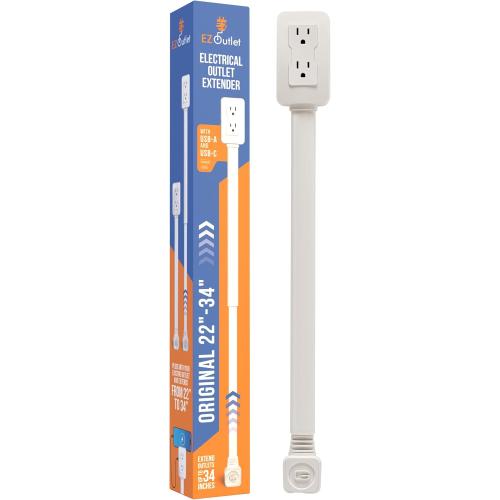 EZ Outlet Electrical Outlet Extender. Access Hard-to-Reach Outlets! Features USB-A, USB-C, and 2 AC Outlets, Extends 22-34, Rotates 180°. Use Behind Couches, Nightstands, Desks, and More.‼️no packaging‼️