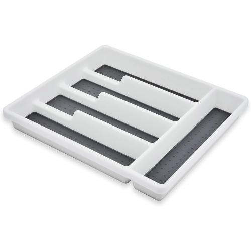 2 Pack HaWare Silverware Tray for Drawer with Five Sections, Flatware Organizer/Cutlery Holder with Soft Grip Lining and Non-slip Rubber Feet, Multi-Purpose Storage for Kitchen, Office, Bathroom Supplies