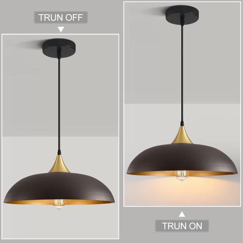 Eustace Oversized 17.8 Gold Accent Pendant Light, Farmhouse Hanging Lamp | Oversized 17.8 Dome pendant light and matte gold interior, adjustable height 10-75 for kitchen island, dining table