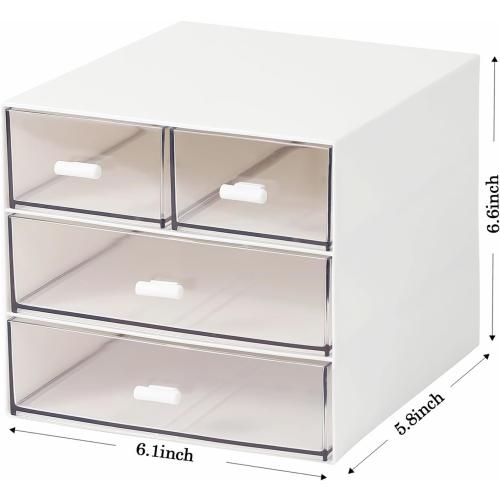 Makeup Organizer with 4 Drawers, Desk Organizer, Cosmetics Storage Box for nail polish, Lipstick, Brushes, Jewelry, Skincare, Bathroom Organization Boxes - White