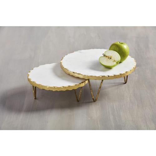 Mud Pie Marble and Gold Edge Riser Set, small 3 x 8 dia | large 4 x 10 dia