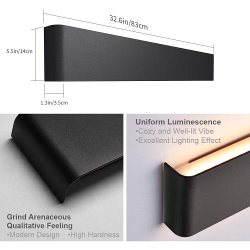 Aipsun 30W/32.6in Modern Black Vanity Light Indoor Modern Rectangular LED Wall Mount Light Up and Down Vanity Light for Bathroom Lighting Fixtures Warm Light 3000K