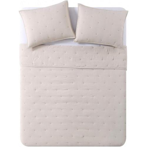 Embroidery Quilt   Quilt Set Pre-Washed Microfiber Ultra Soft Lightweight Star Embroidery Bedspread Coverlet Beige