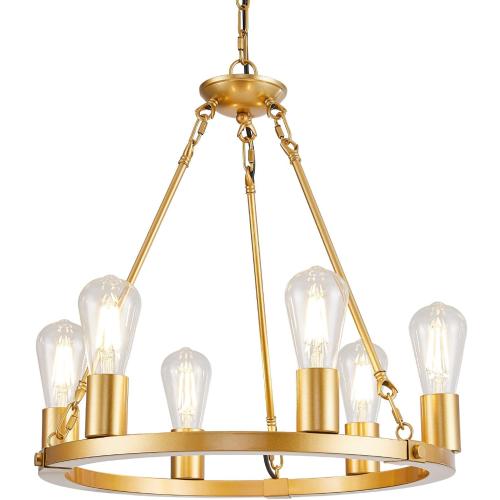 6 Lights 18.1 Gold Wagon Wheel Chandelier,