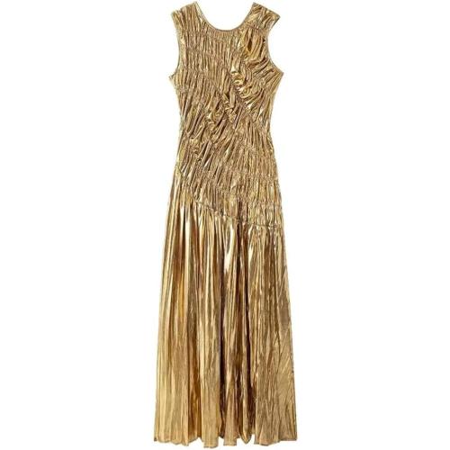 SizeM...sunfere..Women's Sleeveless Pleated Dress Summer Round Neck Ankle Length Wedding Dresssunfere.Women's Sleeveless Pleated Dress Summer Round Neck Ankle Length Wedding Dress