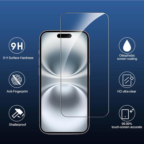SIBEITU 3 Pack Screen Protector for iPhone 16 Plus with 3 Pack Camera Lens Tempered Glass Protector, 6.7 Inch HD Clear 9H Hardness Full Coverage, Scratch Resistent, Easy Installation, Bubbles Free