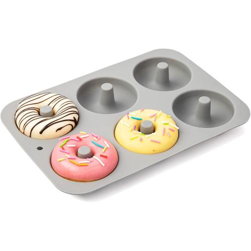 Aichoof Silicone Donut Mold for 6 Doughnuts, Set of 2. Food Grade LFGB Silicone Bagels Baking Pan, Non-Stick, Dishwasher Safe, Heat Resistant and Microwave Safe(Gray)