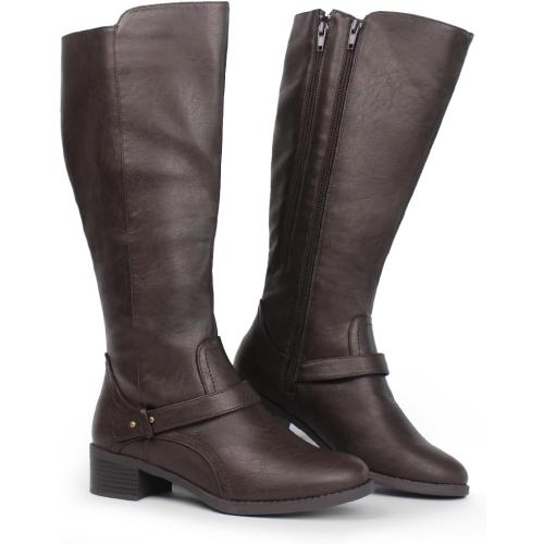 Size 6.1/2...Hawkwell Women's Wide Calf Double Zipper Knee High Riding Boots