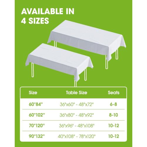 Pureegg Rectangle Table Cloth 60 x 84 – Durable Polyester Tablecloth Offers Reusable & Washable Protection, Ideal for Outdoor Party, Picnic, Wedding, Banquet and Birthday, 1 Pack, White