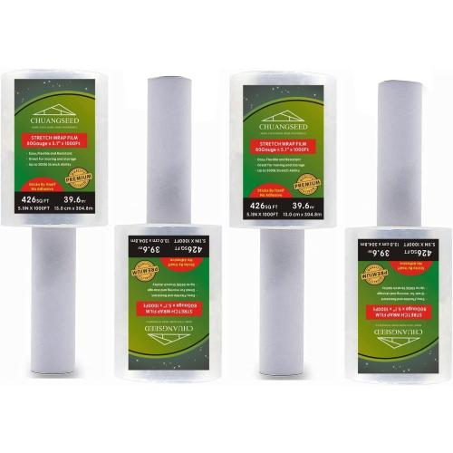 4-Pack Industrial Mini Clear Stretch Wrap Film 80 Gauge 5.1 1000ft for Pallet Wrap, Durable Self-Adhering Packing, Moving, Packaging, Heavy Duty Shrink Film Chuangseed